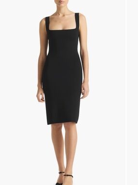 ST. JOHN Black Half Milano Knit Square Neck Cocktail Dress Size 18
